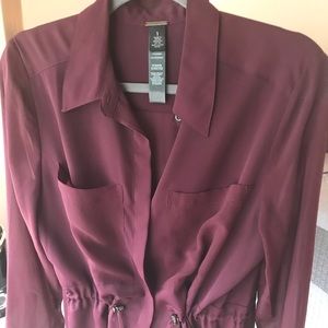 Button Down Waist Cinching Blouse